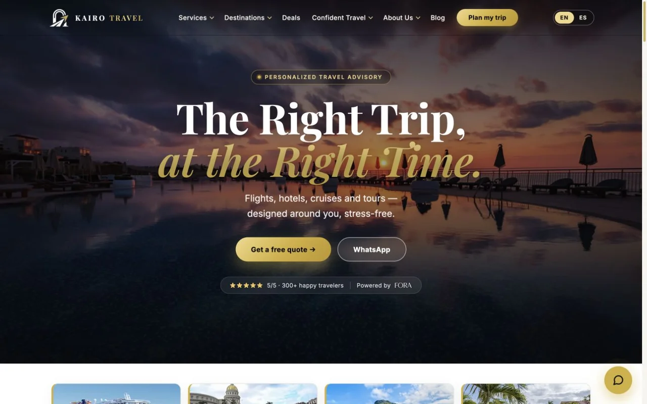 Web de Kairo Travel: viajes a medida