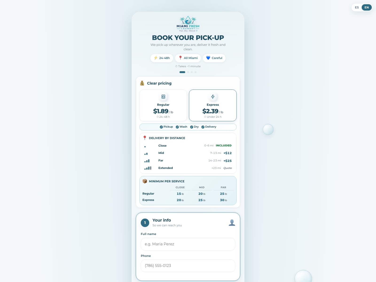 Miami Fresh Laundry — Servicios · Lavandería en Miami