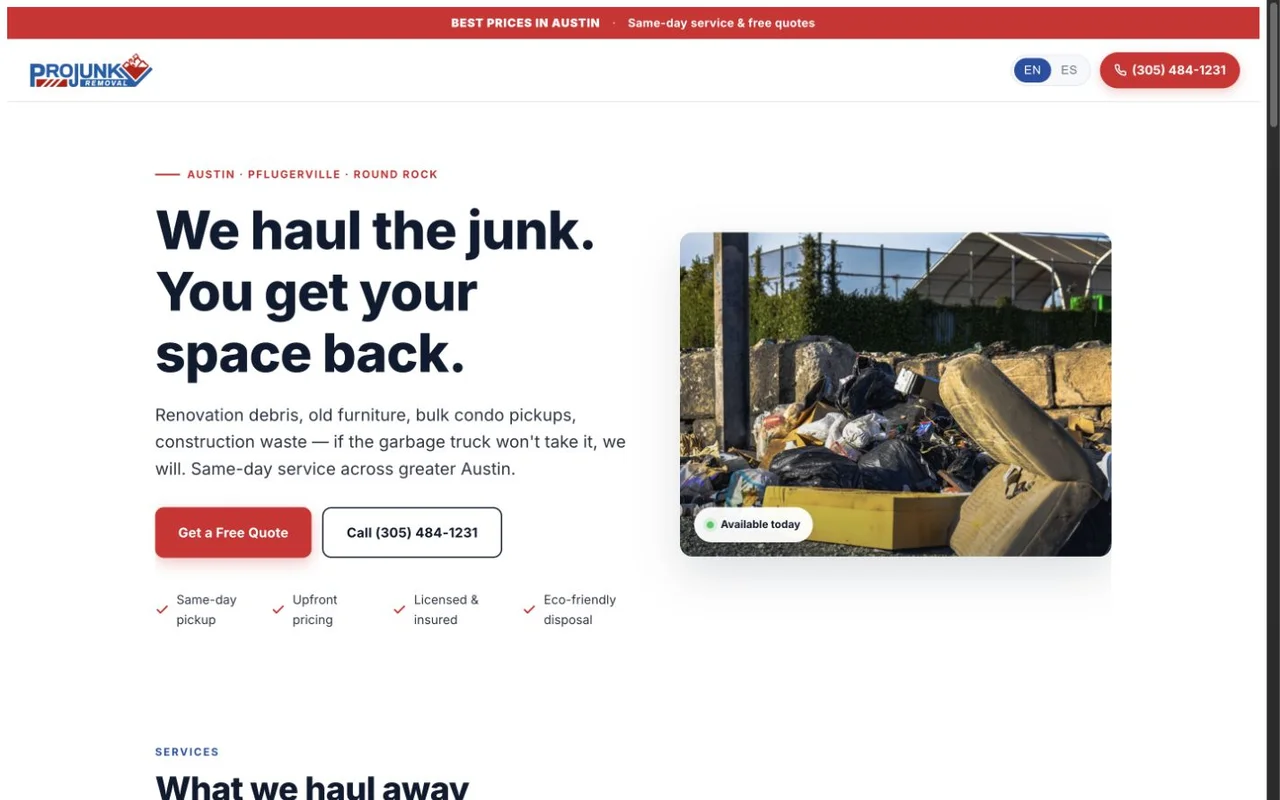 Pro Junk Removal — Servicios locales · Austin